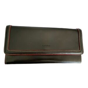 Lodis Black Leather Checkbook Wallet Red Interior Organizer Clutch Womens